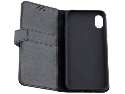 Synthetic Leather Wallet Case with Stand for Apple iPhone Xs/X - Black