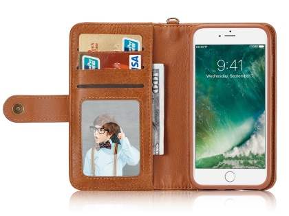 2-in-1 Synthetic Leather Wallet Case for iPhone 8/7 - Brown