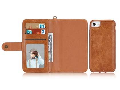 2-in-1 Synthetic Leather Wallet Case for iPhone 8/7 - Brown
