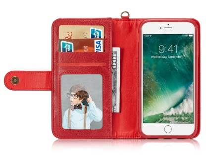 2-in-1 Synthetic Leather Wallet Case for iPhone 8/7 - Red