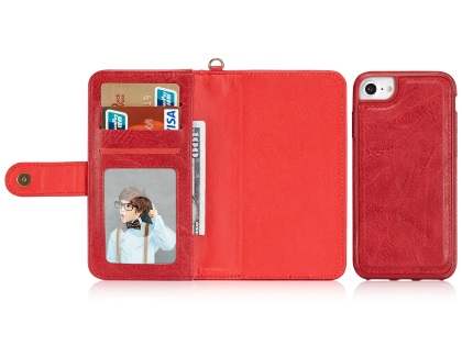 2-in-1 Synthetic Leather Wallet Case for iPhone 8/7 - Red