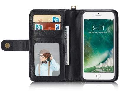 2-in-1 Synthetic Leather Wallet Case for iPhone 8 Plus/7 Plus - Black