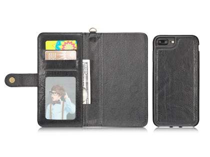 2-in-1 Synthetic Leather Wallet Case for iPhone 8 Plus/7 Plus - Black