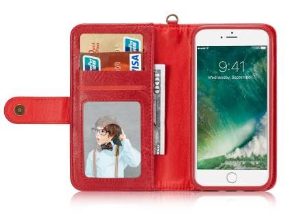 2-in-1 Synthetic Leather Wallet Case for iPhone 8 Plus/7 Plus - Red