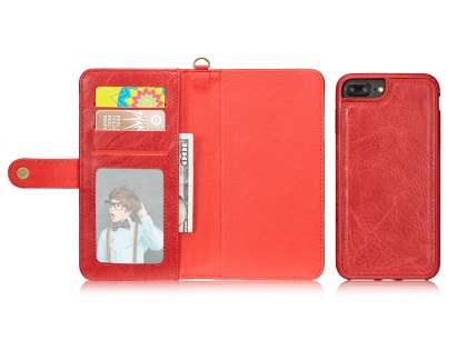 2-in-1 Synthetic Leather Wallet Case for iPhone 8 Plus/7 Plus - Red