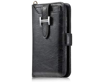 2-in-1 Synthetic Leather Wallet Case for iPhone Xs/X - Black Leather Wallet Case