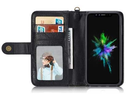 2-in-1 Synthetic Leather Wallet Case for iPhone Xs/X - Black