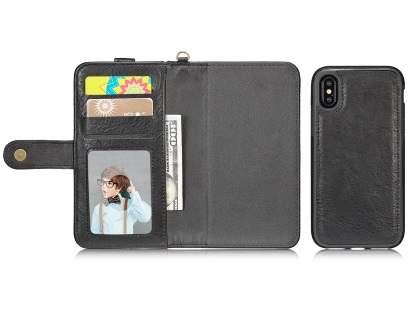 2-in-1 Synthetic Leather Wallet Case for iPhone Xs/X - Black