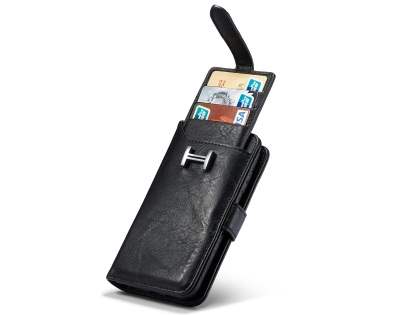 2-in-1 Synthetic Leather Wallet Case for iPhone Xs/X - Black