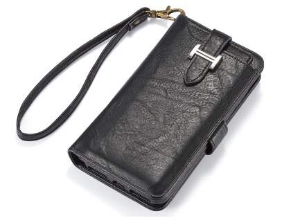 2-in-1 Synthetic Leather Wallet Case for iPhone Xs/X - Black