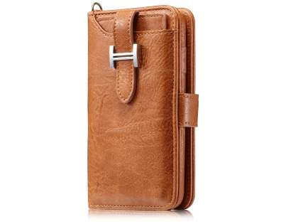 2-in-1 Synthetic Leather Wallet Case for iPhone Xs/X - Brown