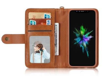 2-in-1 Synthetic Leather Wallet Case for iPhone Xs/X - Brown