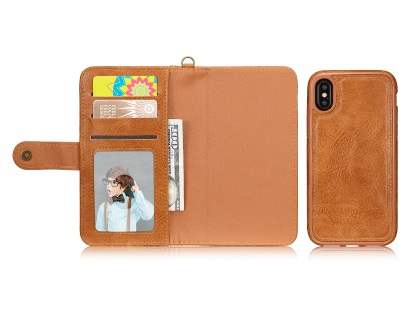 2-in-1 Synthetic Leather Wallet Case for iPhone Xs/X - Brown
