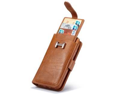 2-in-1 Synthetic Leather Wallet Case for iPhone Xs/X - Brown