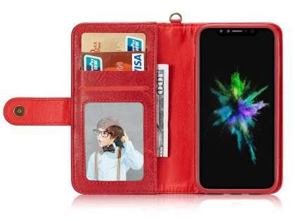 2-in-1 Synthetic Leather Wallet Case for iPhone Xs/X - Red