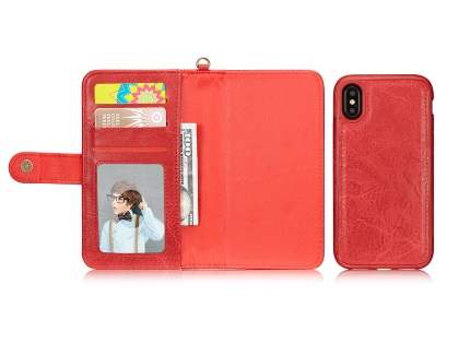 2-in-1 Synthetic Leather Wallet Case for iPhone Xs/X - Red