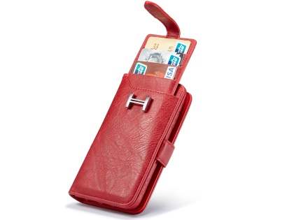 2-in-1 Synthetic Leather Wallet Case for iPhone Xs/X - Red