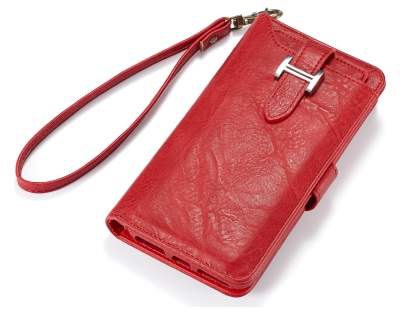 2-in-1 Synthetic Leather Wallet Case for iPhone Xs/X - Red