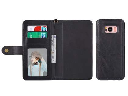 2-in-1 Synthetic Leather Wallet Case for Samsung Galaxy S8+ - Black