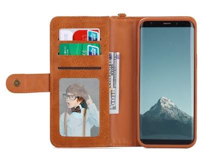 2-in-1 Synthetic Leather Wallet Case for Samsung Galaxy S8+ - Brown