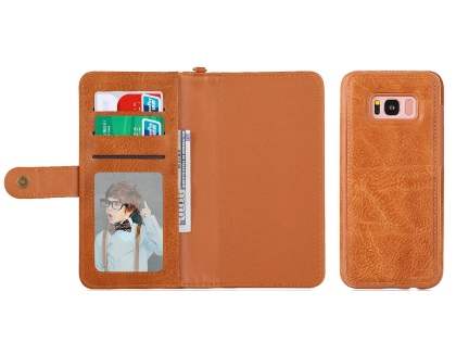 2-in-1 Synthetic Leather Wallet Case for Samsung Galaxy S8+ - Brown