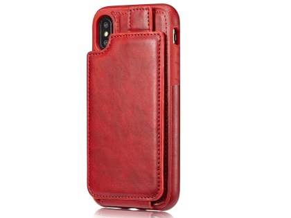 Synthetic Leather Case with Card Holder for iPhone Xs/X - Red Dual-Design Case