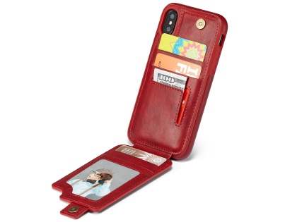 Synthetic Leather Case with Card Holder for iPhone Xs/X - Red
