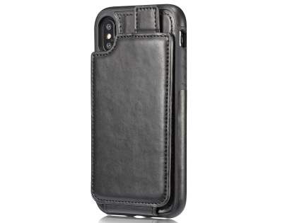 Synthetic Leather Case with Card Holder for iPhone Xs/X - Black Dual-Design Case