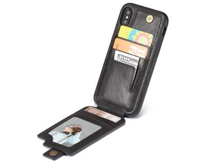 Synthetic Leather Case with Card Holder for iPhone Xs/X - Black