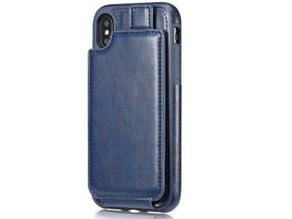 Synthetic Leather Case with Card Holder for iPhone Xs/X - Navy Dual-Design Case