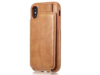 Synthetic Leather Case with Card Holder for iPhone Xs/X - Brown Dual-Design Case