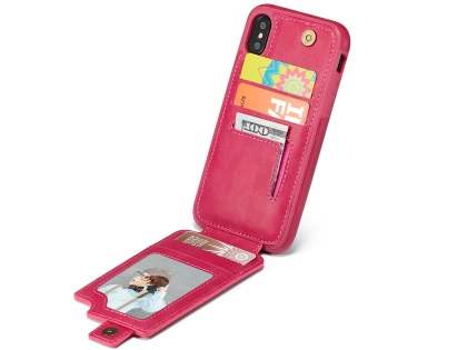 Synthetic Leather Case with Card Holder for iPhone Xs/X - Pink