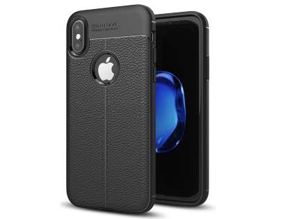 Leather Look Gel Case for iPhone Xs/X - Black Soft Cover