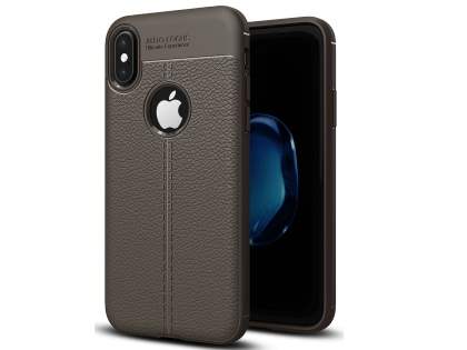 Leather Look Gel Case for iPhone Xs/X - Dark Grey Soft Cover
