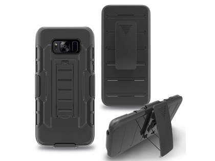 Rugged Case with Holster Belt Clip for Galaxy S8+ - Classic Black