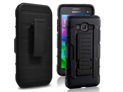Rugged Case with Holster Belt Clip for Samsung Galaxy J3 (2016) - Classic Black