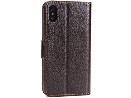 Slim Synthetic Leather Wallet Case with Stand for Apple iPhone Xs/X - Brown Leather Wallet Case