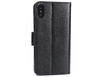 Slim Synthetic Leather Wallet Case with Stand for Apple iPhone Xs/X - Black Leather Wallet Case