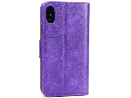 Slim Synthetic Leather Wallet Case with Stand for Apple iPhone Xs/X - Purple Leather Wallet Case