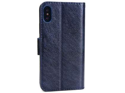Slim Synthetic Leather Wallet Case with Stand for Apple iPhone Xs/X - Blue Leather Wallet Case