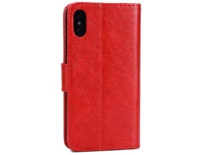 Slim Synthetic Leather Wallet Case with Stand for Apple iPhone Xs/X - Red Leather Wallet Case