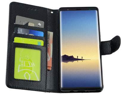 Slim Synthetic Leather Wallet Case with Stand for Samsung Galaxy Note 8 - Black
