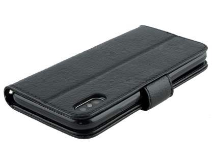 Slim Synthetic Leather Wallet Case with Stand for Apple iPhone Xs/X - Black