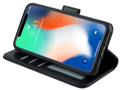 Slim Synthetic Leather Wallet Case with Stand for Apple iPhone Xs/X - Black