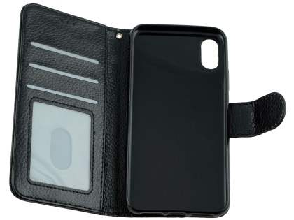 Slim Synthetic Leather Wallet Case with Stand for Apple iPhone Xs/X - Black