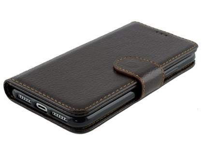 Slim Synthetic Leather Wallet Case with Stand for Apple iPhone Xs/X - Brown