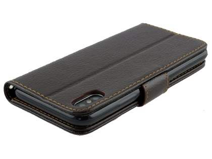 Slim Synthetic Leather Wallet Case with Stand for Apple iPhone Xs/X - Brown