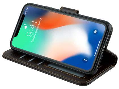 Slim Synthetic Leather Wallet Case with Stand for Apple iPhone Xs/X - Brown
