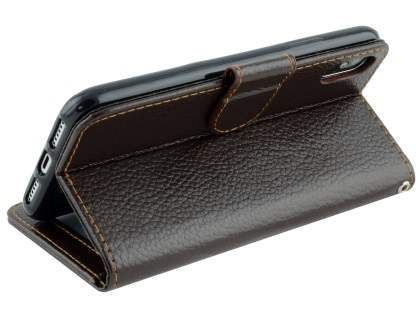 Slim Synthetic Leather Wallet Case with Stand for Apple iPhone Xs/X - Brown
