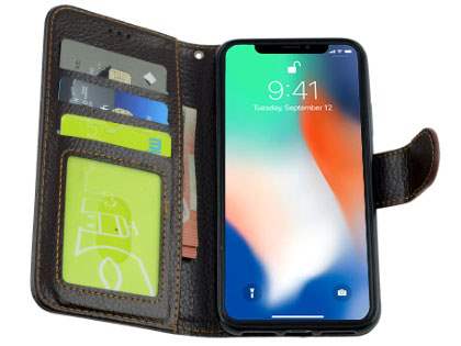Slim Synthetic Leather Wallet Case with Stand for Apple iPhone Xs/X - Brown